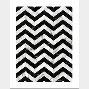 Marble Chevron Pattern 2 - Black and White Posters and Art